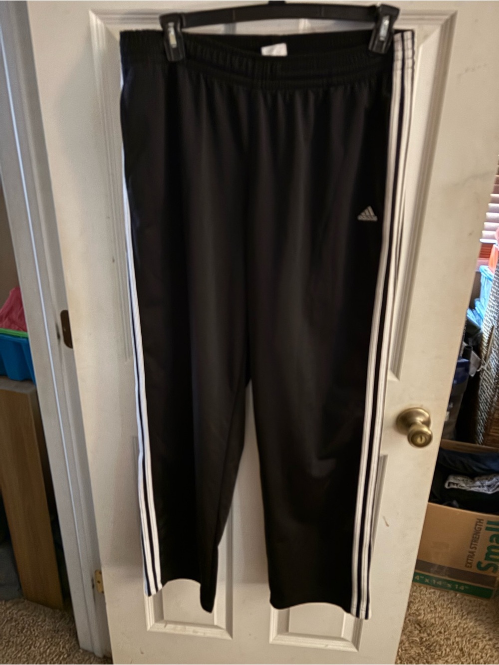 Adidas mens Black Track Pants with White Stripe